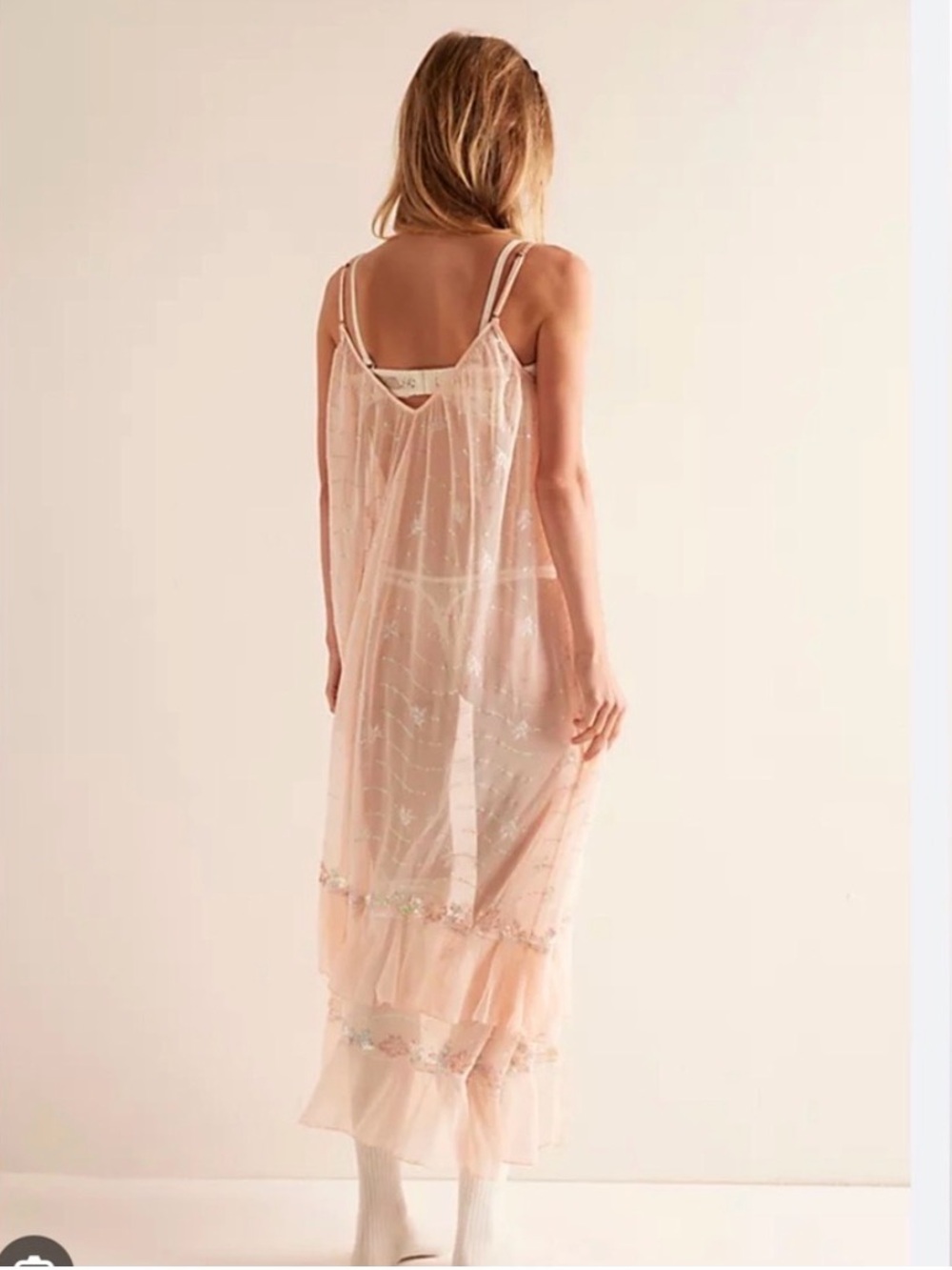 NWT Free People Sheer Embroidered Slip Chemise - Blush